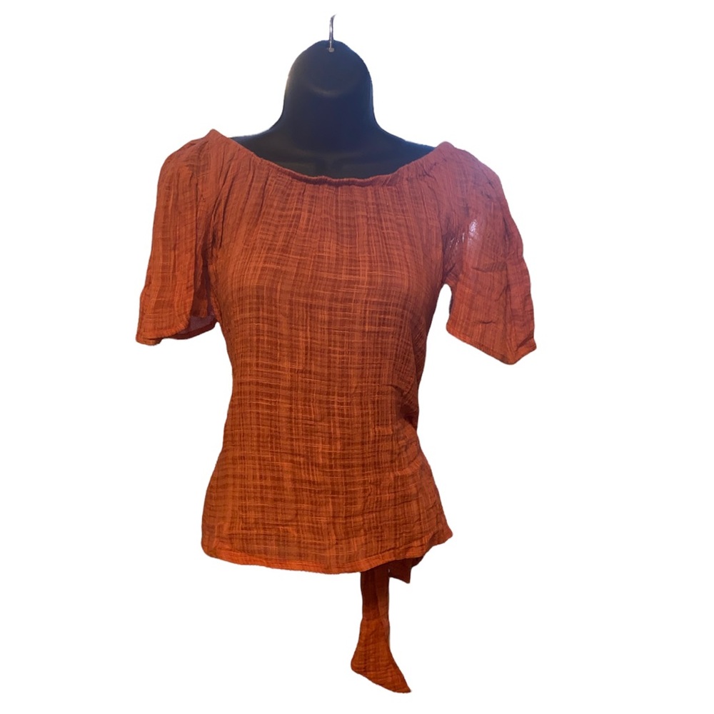 Muche Off Shoulder Boho Orange Blouse Trad Wife Milkmaid Anthropologie